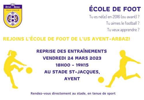 Reprise de l'Ecole de Foot le 24 mars 2023
